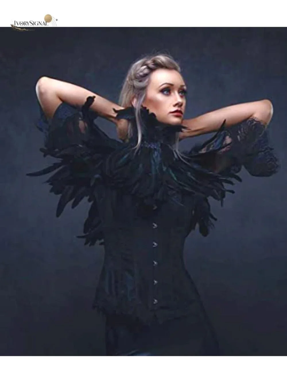 Feather Shrug Cape Lace Shawl Collar Witch Cosplay Costume Halloween Carnival